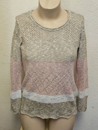 Laura Kent Damen Pullover Beige/Rosa mit Ajourmuster Gr. 38 