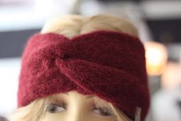 Dickes warmes Zopf strick Stirnband Mohair bordeaux orange