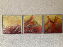 3 schöne Bilder Triptychon hinter Glas (Unikat)