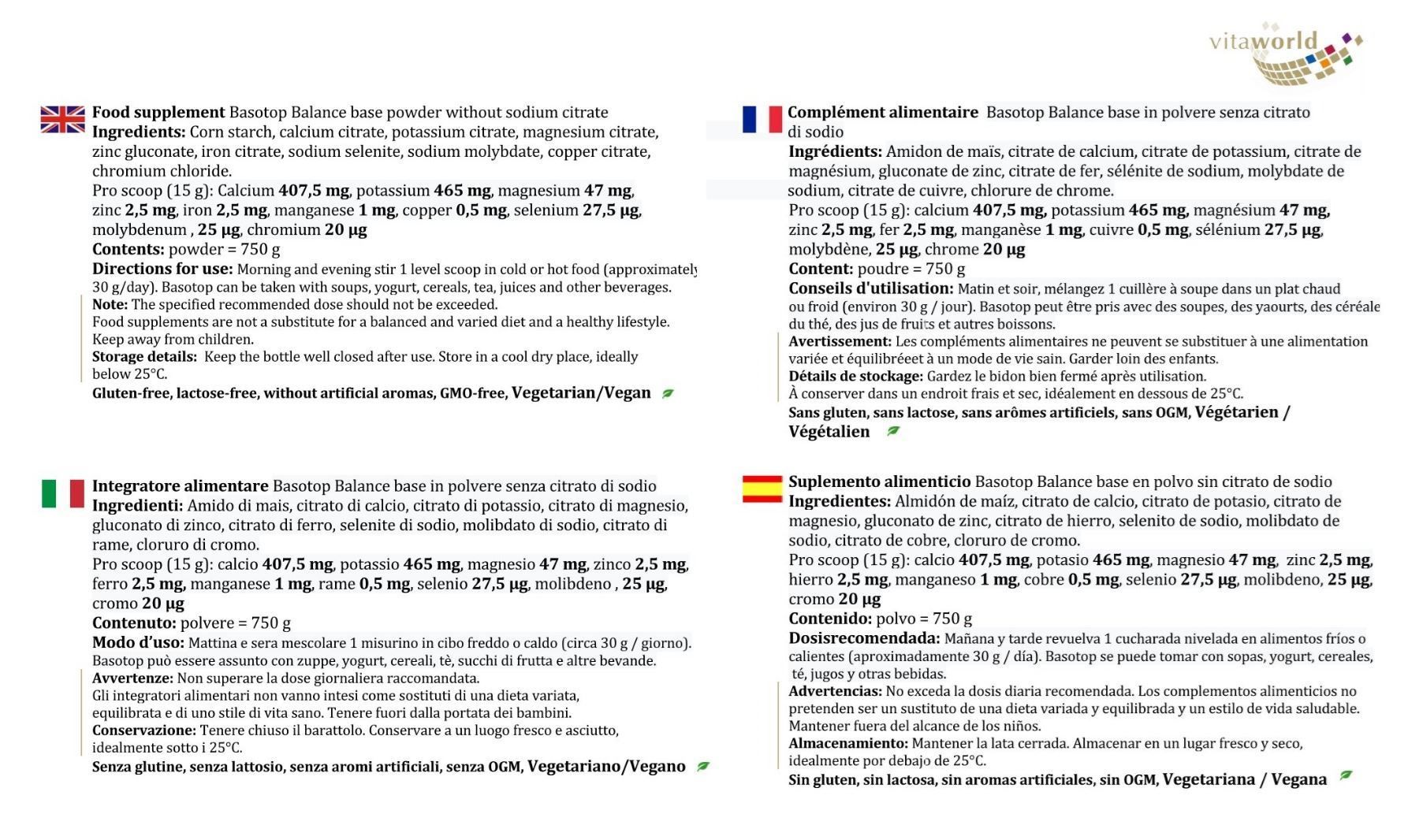 Alimentazione, Vitamine & Minerali: Basotop Basenpulver 750g natriumfrei – Nuovo e nell'imballaggio originale da Tiefenbach venduto da nhp-bedarf 2