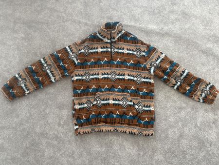 Fleece Pullover braun gemustert mit Reissverschluss GR L