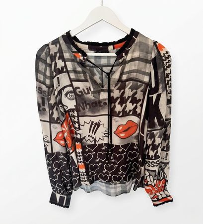 Grace camicia in misto seta con stampa bocche