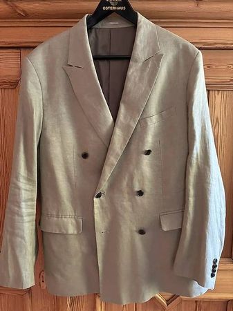 Doppelreihiger Blazer 100% Leinen in Beige XXL