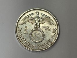 2 Mark 1939 A Hindenburg deutsches Reich Silber