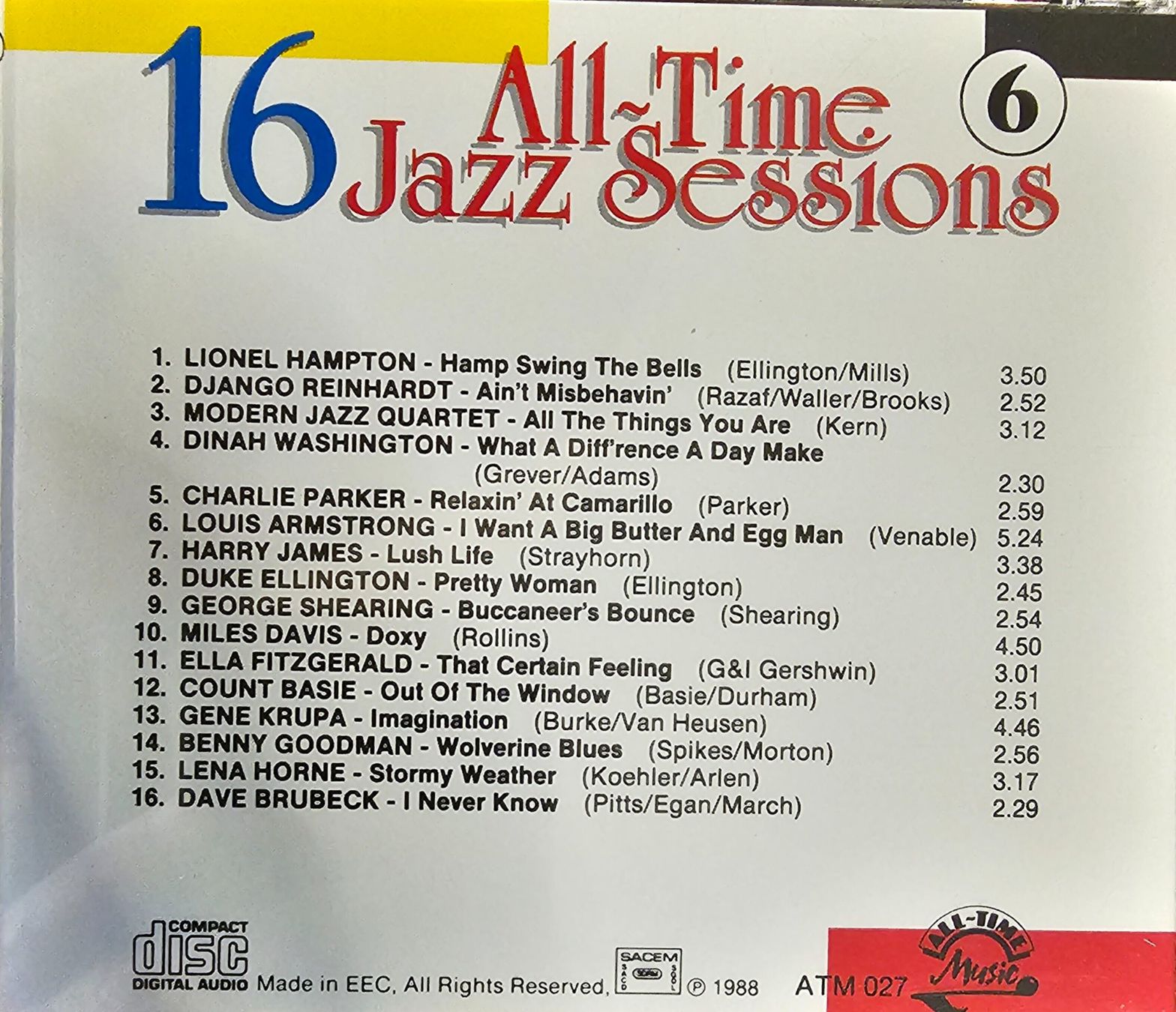 CD: Various – 16 All-Time Jazz Sessions 6 – Usato da Wahlen b. Laufen venduto da Cg10 1