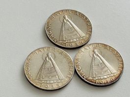 3x Silber 5 Schilling 1934 1935 1936 vorzüglich + 45 Gramm