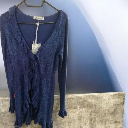 🌟 Funkelnder Traum in Blau Cardigan mit Rüschen 🌟