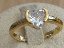 Luxus EleganteGr.17/7 Solitär Ring Farbe:Gold/Zirkonia Weiss