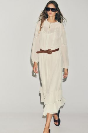 ZARA Boho Maxikleid Crème Kleid Midukleud 38-40 NEU 119