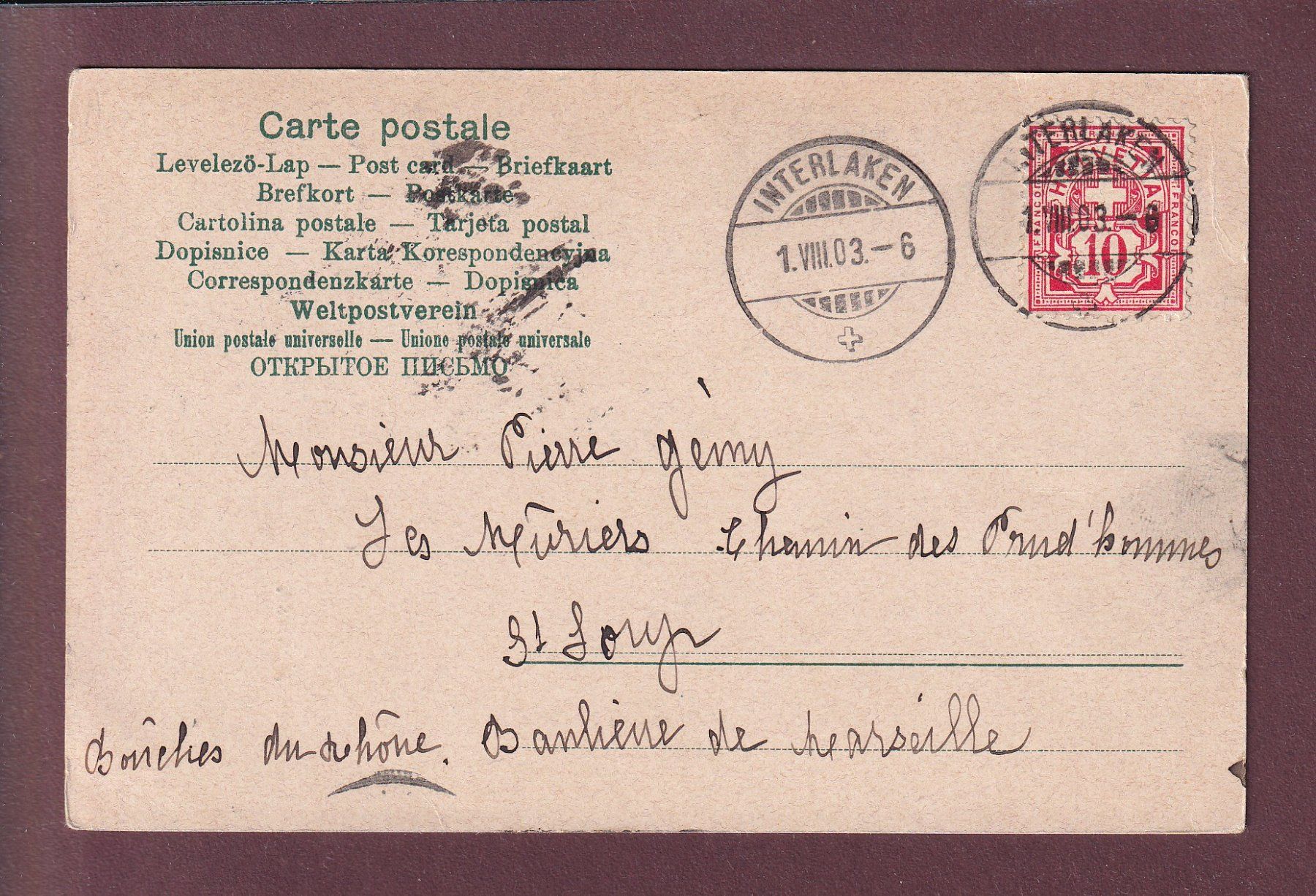Ansichtskarten: TICINO - Costume - 1903 – Gebraucht aus Pully von nicecards 1