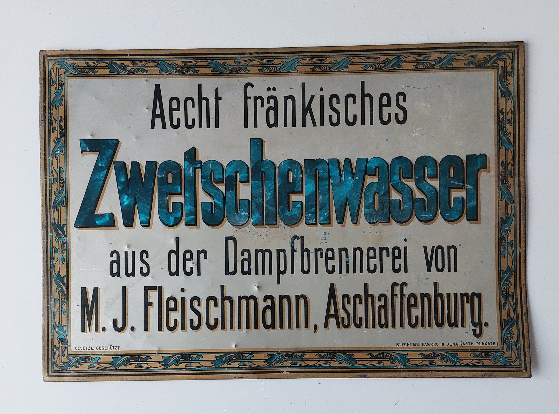Feldschlösschen Insegne: Blechschild Zwetschenwasser plaque tôle – Usato da Schenkon venduto da Elbarto007