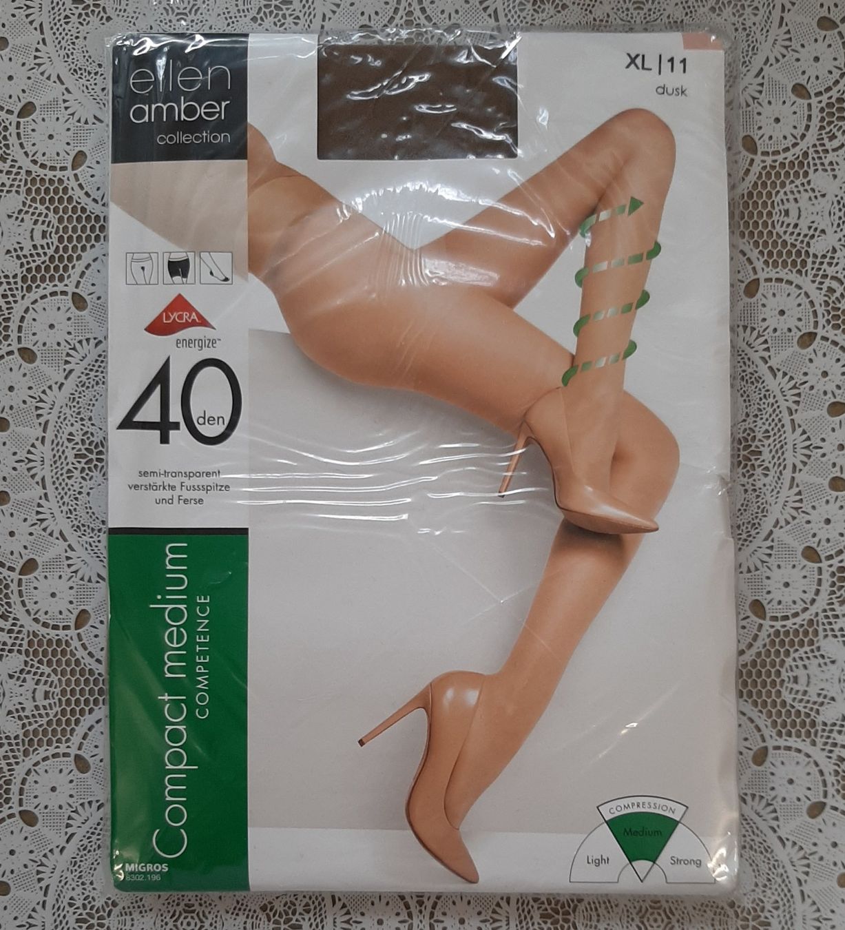 Ellen Amber Calze & Collant: Ellen Amber Compact Medium Strumpfhose 40den Gr.XL Dusk – Nuovo e nell'imballaggio originale da Amriswil venduto da Celini3