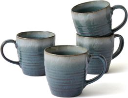 Kaffeetassen 2er Set Keramik Reaktivglasur Blau 400 ml