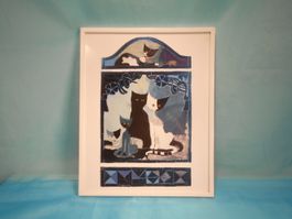 Kunstdruck gerahmt, Rosina Wachtmeister, Katzen, 24 x 30cm