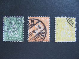 Sitzende Helvetia 15, 20, 25 Rp. Faserp.