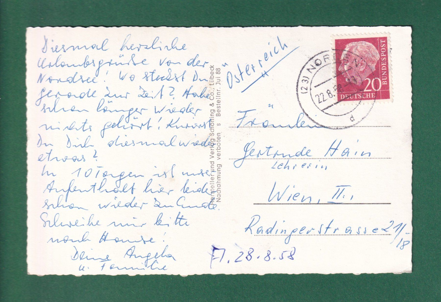 Cartoline postali: NORDSEEBAD JUIST - 1958 – Usato da Pully venduto da nicecards-shop 1