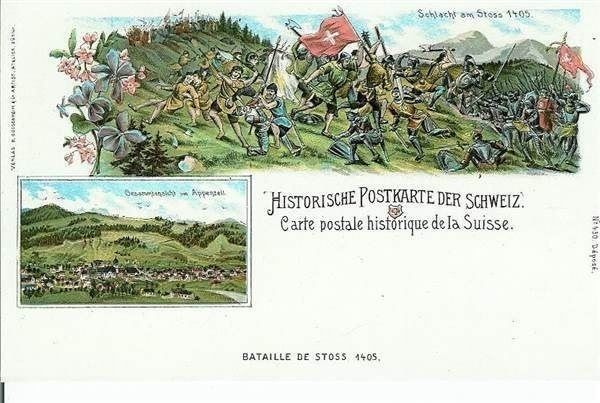 Gais AR Schlacht Stoss 1405 Litho ca. 1900 sehr gut erhalten (Neu ...