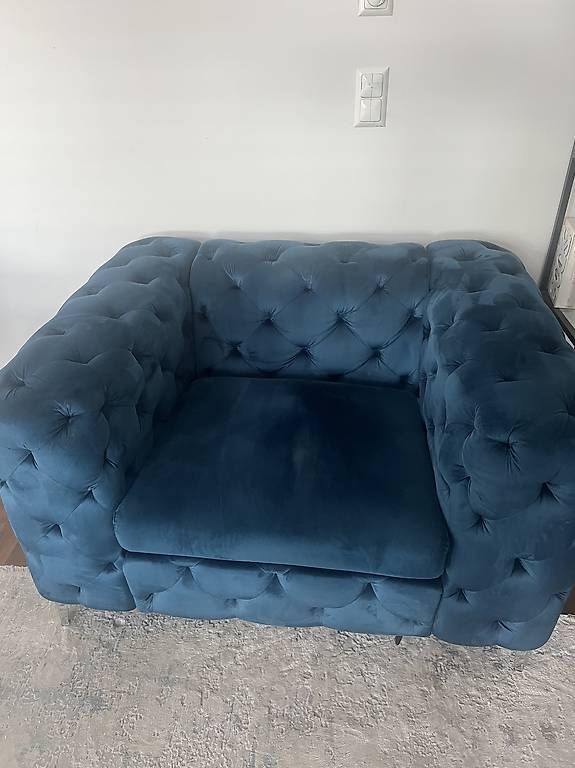 Divani: Chesterfield Ecksofa + Sessel Samt Petrol – Usato da Luzern venduto da chr_q7v2 1