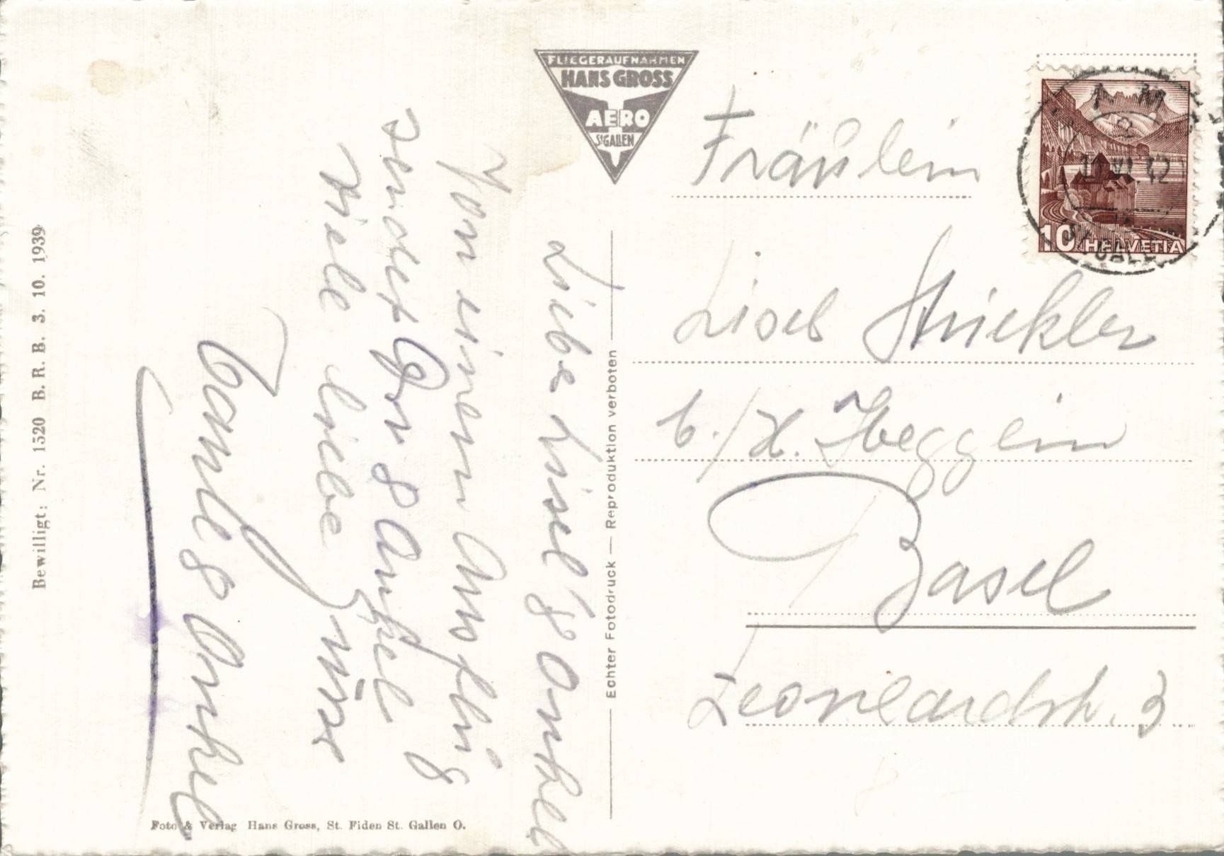 Cartoline postali: Alte Ansichtskarte Kurhaus Eichlitten Gamserberg SG  1942 – Usato da Luzern venduto da Kartenansicht 1