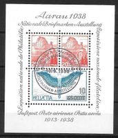 W11 Gedenkblock Briefmarkenausstellung Aarau gest. 18.9.1938