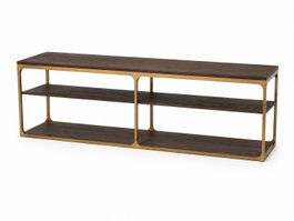 Elegantes Sideboard mit Holzablagen und Metallrahmen Messing