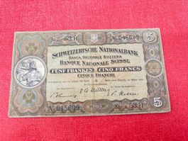 5 Franken Banknote 1952 gute erhaltung