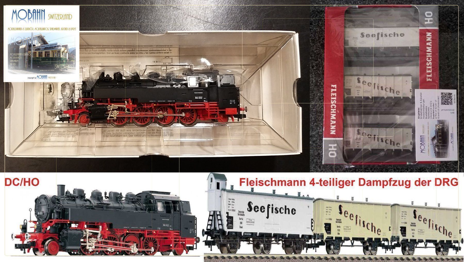 Fleischmann Modellini di ferrovie: Fleischmann - 4-teiliger Dampfzug der DRG, BR 86 mit DSS – Nuovo e nell'imballaggio originale da Rotkreuz venduto da MOBAHN-1zu87