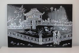 Asiatisches Lackbild mit Perlmutt Intarsien