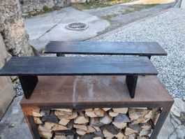 2 Holzregale/Regalböcke, schwarz, vintage, TOP!