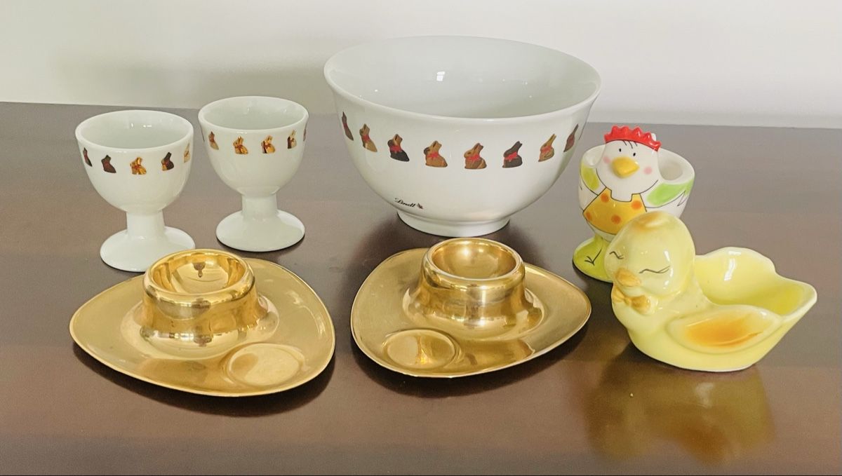 Altre Stoviglie: Süsses Oster-Set: Schüssel, Eierbecher, goldige Halter! – Nuovo (secondo la descrizione) da Au ZH venduto da Jaggy4
