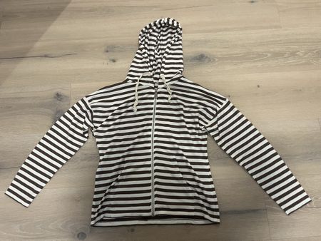 Hoodie gestreift taupe weiss S neu