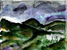Aquarell: Dunkle Berge