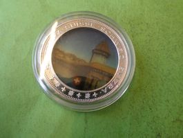 versilberte Farb-Medaille 40 mm Luzern Kapellbrücke