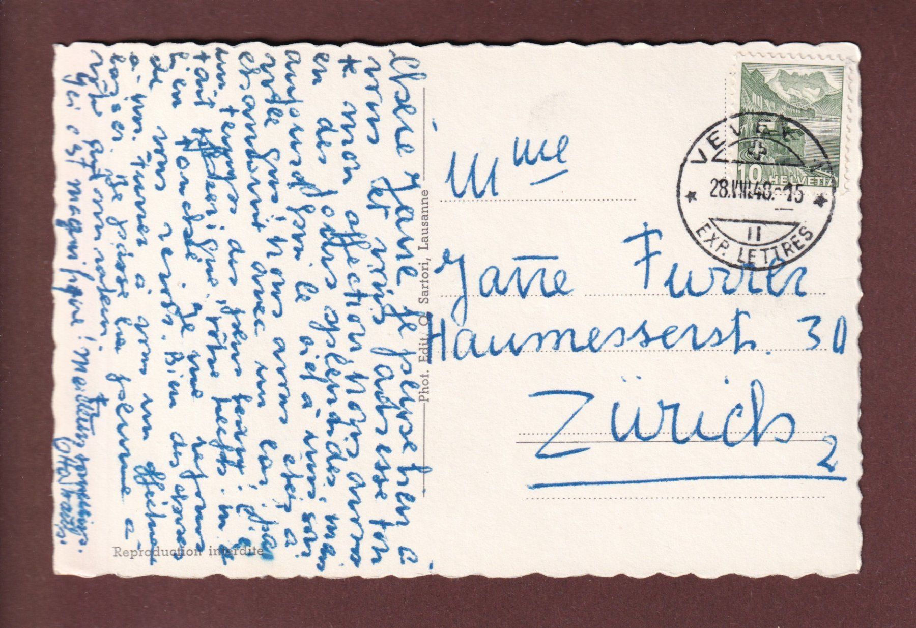 Cartoline postali: La TOUR-DE-PEILZ - Le Château - 1948 – Usato da Pully venduto da nicecards-shop 1