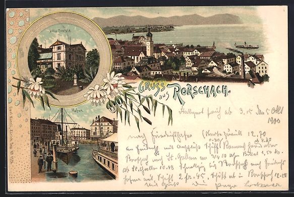 Cartoline postali: Litho Rorschach, Hafen, Villa Seefeld, O – Usato da Berlin venduto da bartko-reher