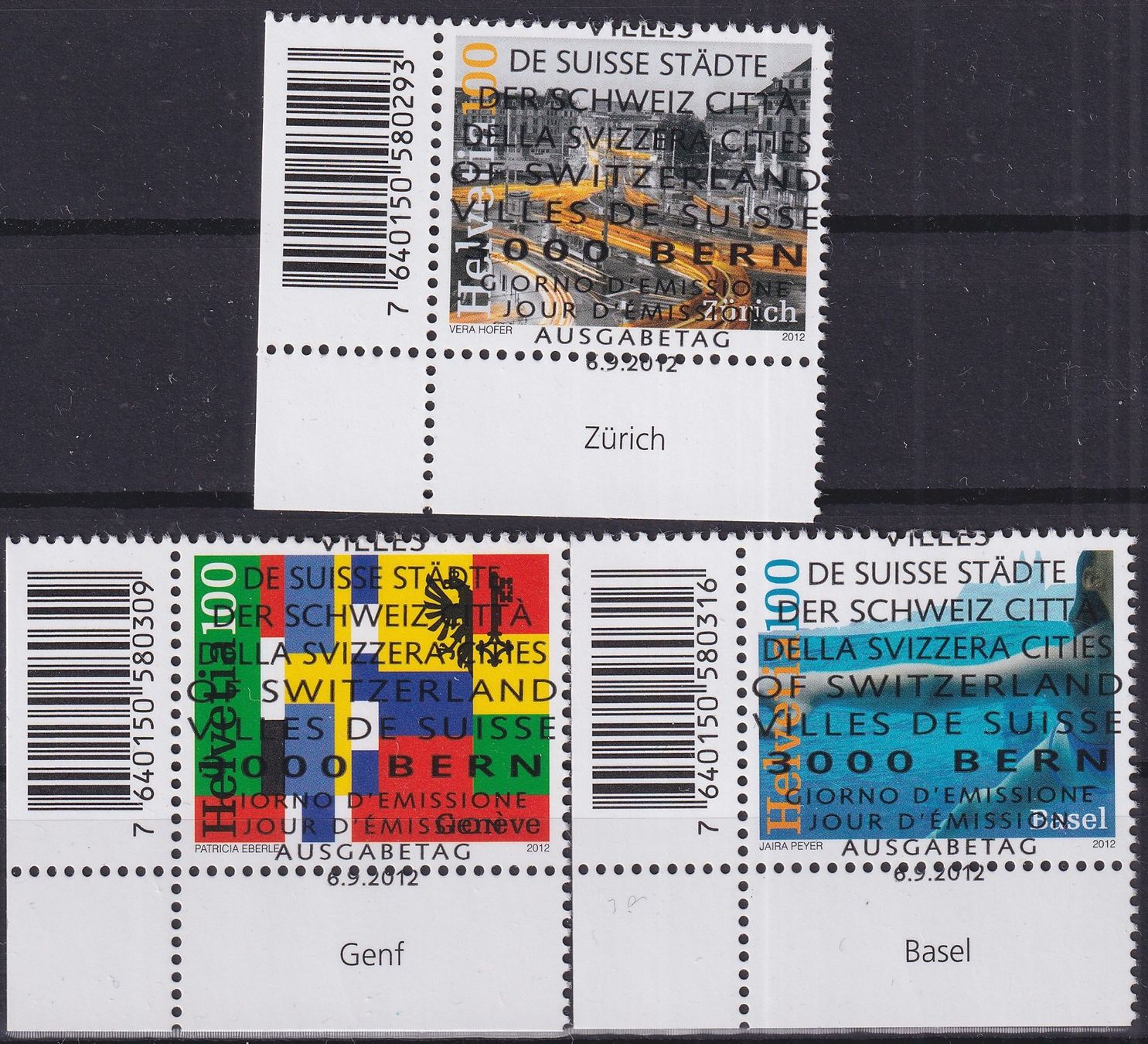 Tous les timbres: 2012, Nr.1435-1437 "Städte CH" mit ET-Voll-Stempel + ECKTABS – D'occasion à Sursee par Luzernerraute