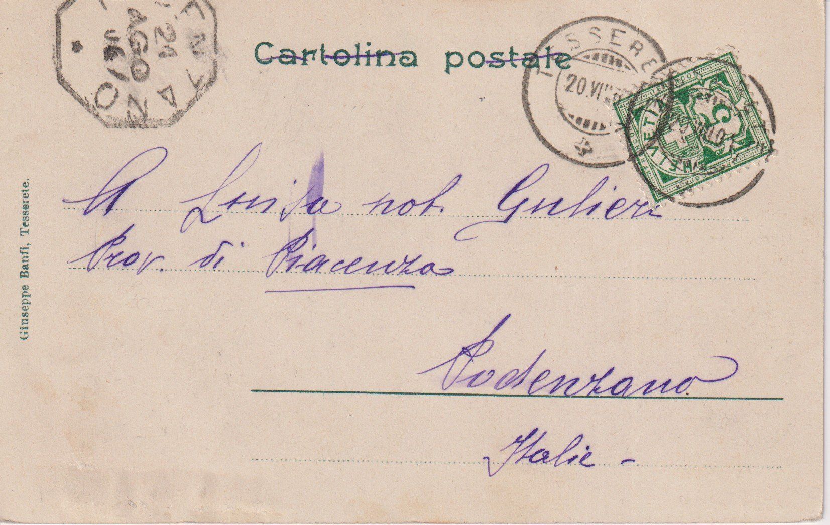 Ansichtskarten: AK Tesserete e Val Colla con Colla, Signôra e Bogno 1906 – Gebraucht aus Riva San Vitale von MAR-NAPO 1