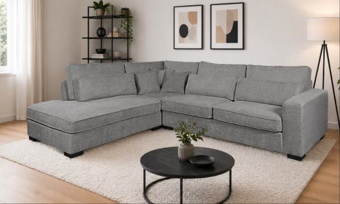 Divani: DESIGN ECKSOFA WEBSTOFF GRAU INKL NIERENKISSEN -50% – Nuovo e nell'imballaggio originale da Recherswil venduto da Moebel_Outlet
