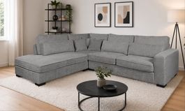 DESIGN ECKSOFA WEBSTOFF GRAU INKL NIERENKISSEN -50%