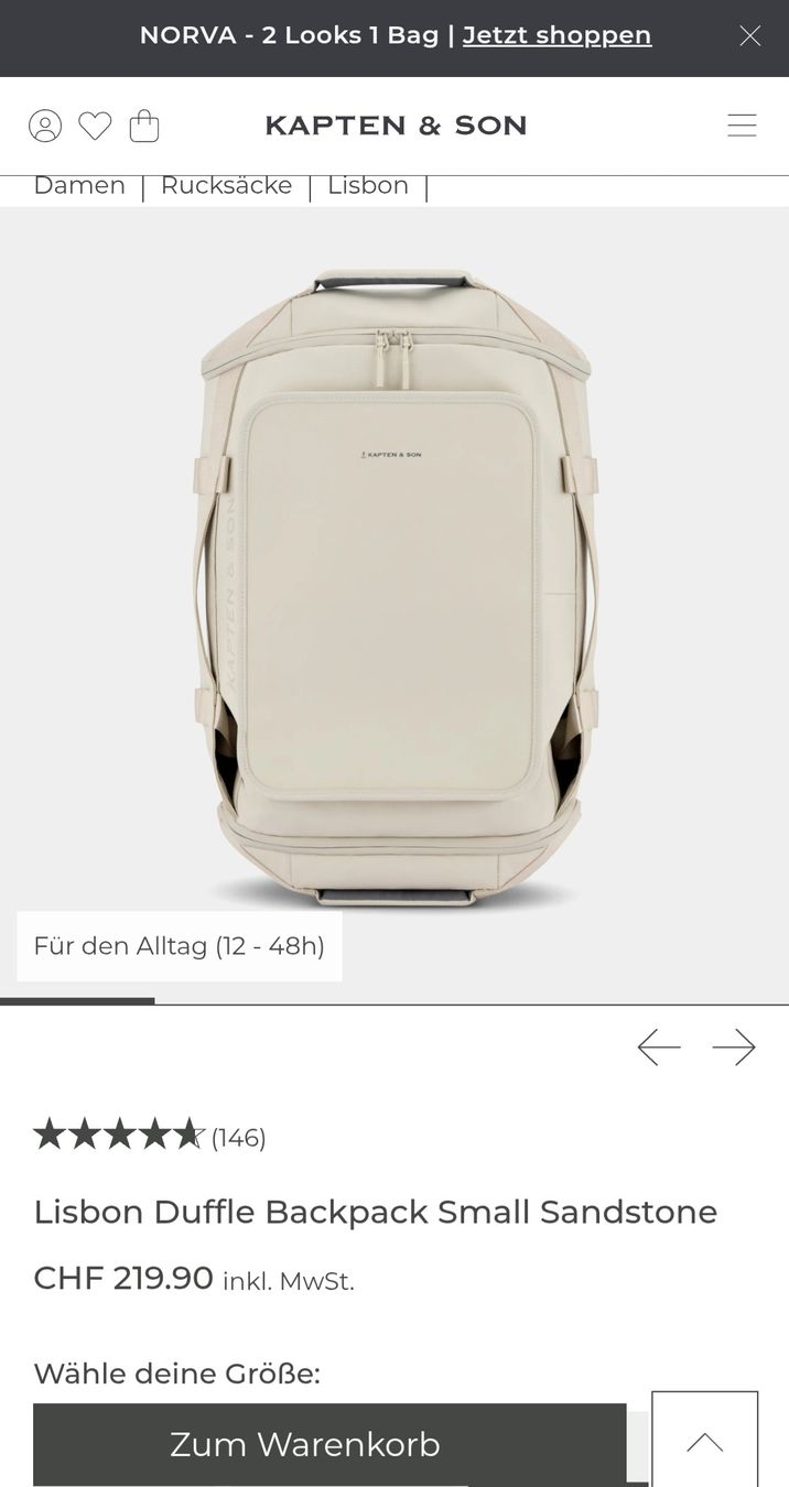 Kapten & Son Zaini: Kapten & Son Lisbon Duffel Backpack – Nuovo (secondo la descrizione) da Ringgenberg BE venduto da tim_jwr2
