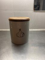 Vorratsdose Keramik mit Holzdeckel für Knoblauch neu