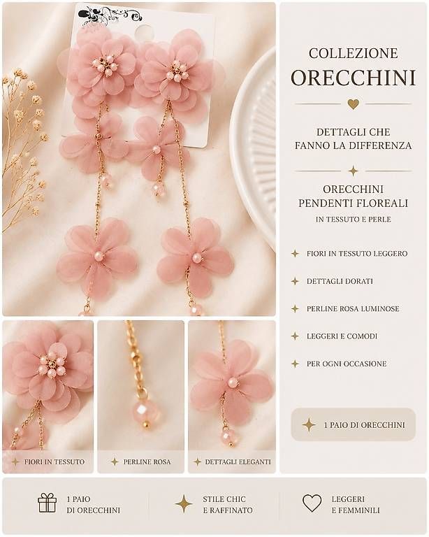 Ohrringe & -stecker: Orecchini pendenti floreali rosa – Neu und originalverpackt aus Lugano von solowolford