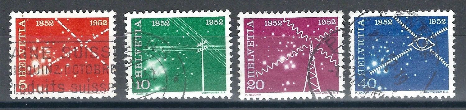 Tutti i francobolli: Suisse - 1952 - 100 ans Télécom oblitérés – Usato da Rennaz venduto da lorada01