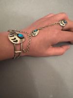 Navajo Handkette mit Ring und Türkis S925 Armreife