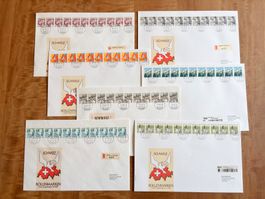 1987-96, 7 Rollenmarken FDC mit 11er-Streifen, Kat. 640.-
