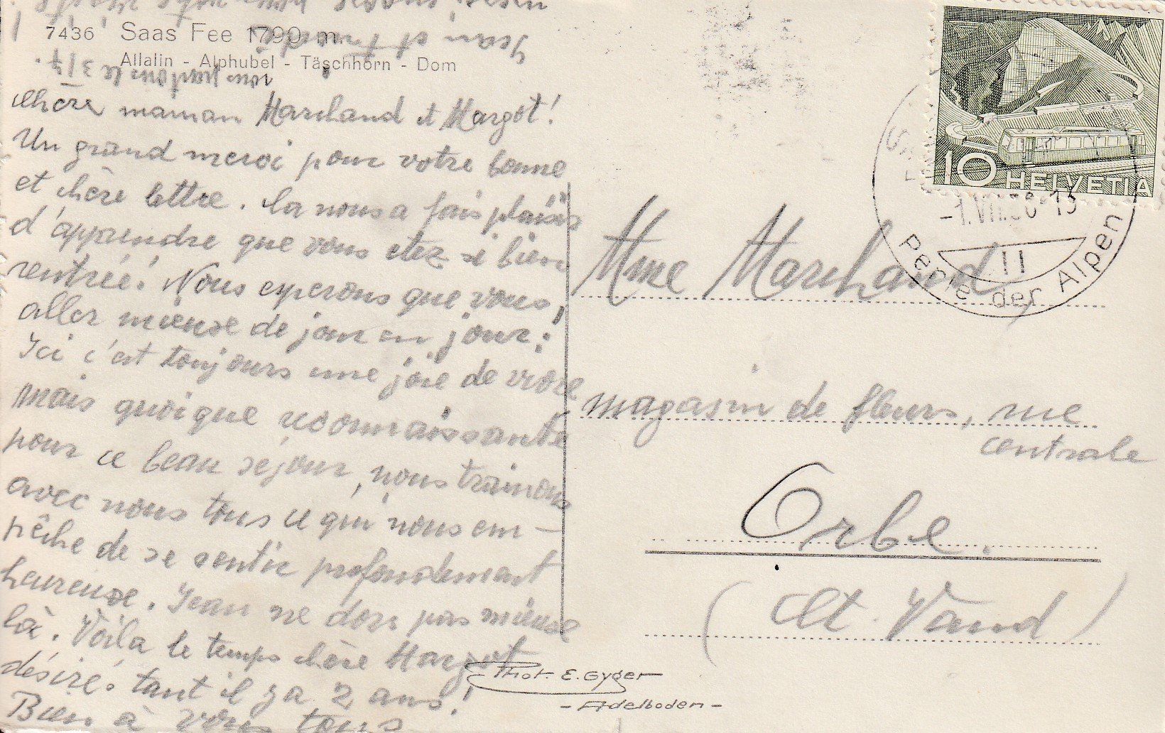 Ansichtskarten: AK Saas-Fee - gel. 1.7.1950 – Gebraucht aus Fribourg von schnalla92 1