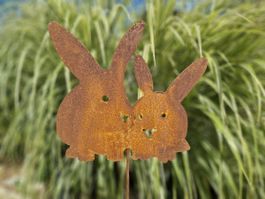 Hasenpaar Rost Gartenstecker Eisen Höhe 120 cm