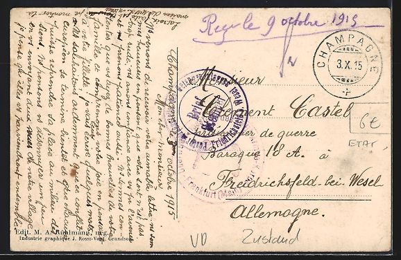 Cartoline postali: AK Champagne, Le Collège, 1915 – Usato da Berlin venduto da bartko-reher 1