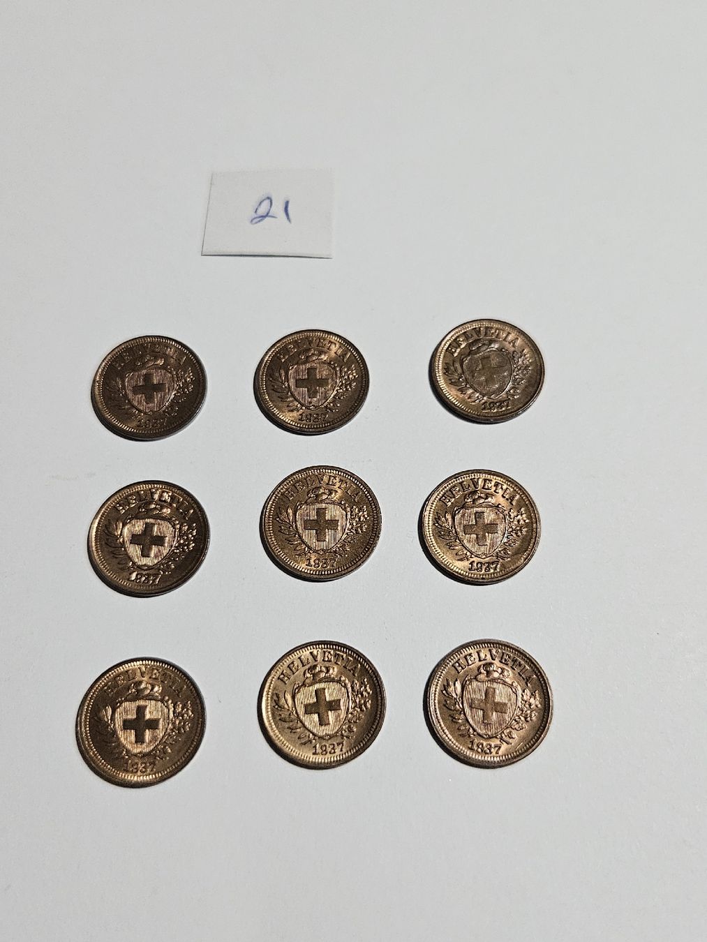 Tutti le monete: 1 Rappen 1937, 9 Stk. – Usato da Pfäffikon ZH venduto da Melibol