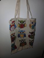 Stofftasche Eulenmuster beige neuwertig